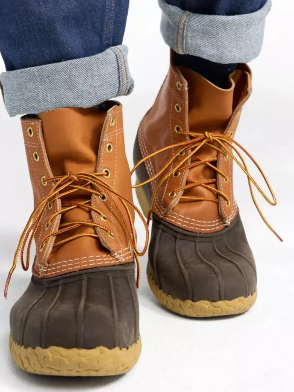 L.L. Bean 6 bean boots  Men size 8 Two-Tone Leather Duck Boots in Tan and Brown